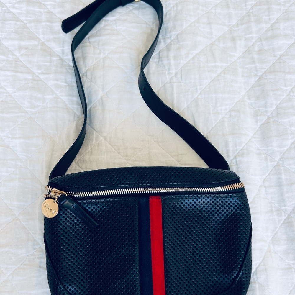 LIKE NEW - Clare V Fanny Pack Black with stripes (Perforated)